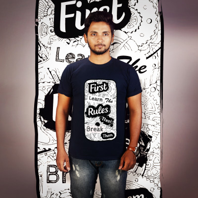 Men Round Neck Blue T-Shirt - Learn